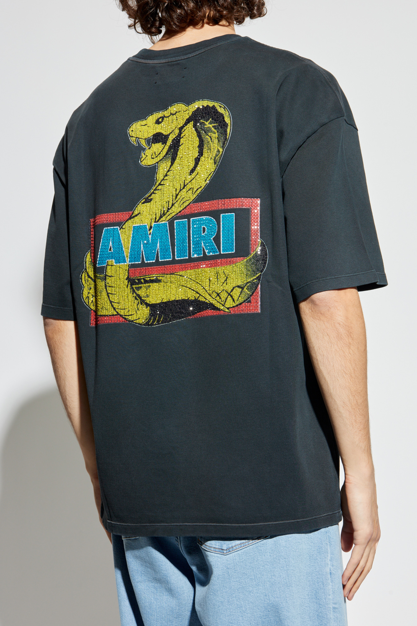 Tシャツ・カットソー AMIRI TSHIRT (AMJYTE1210) Black T-shirt with print and shimmering appliqués Amiri
